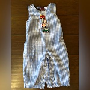 Long All With vehicle embroidery, blue gingham